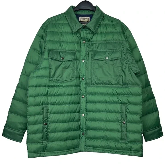 Duluth Trading Co Mens Large Down Quilted Puffer Jacket Forest Green Snap Up - Picture 4 of 11